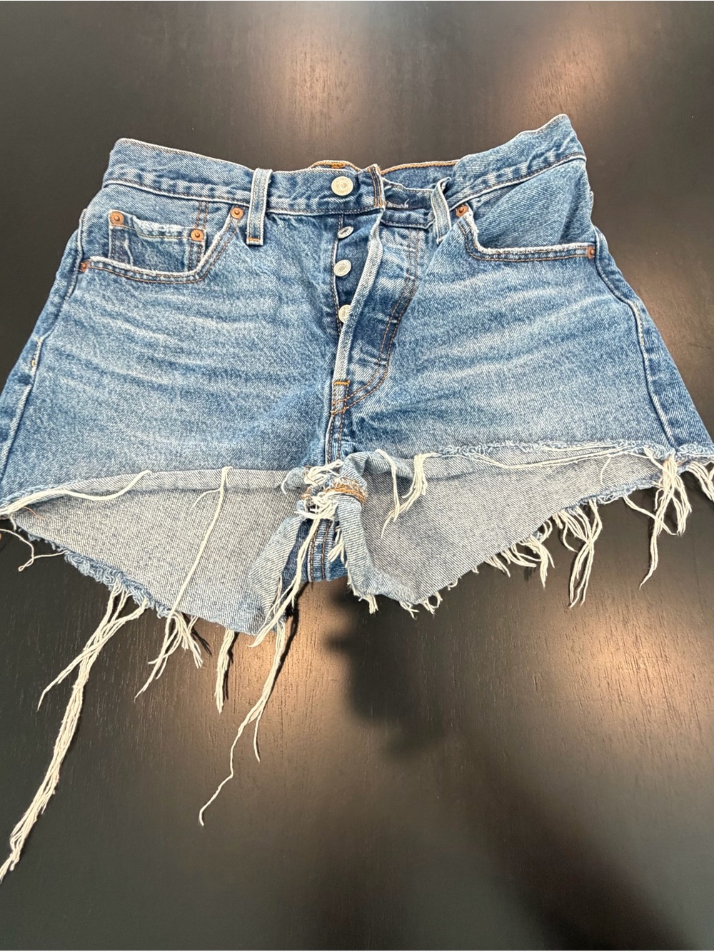 Levi's Light Blue Distressed Button-Front Denim Shorts